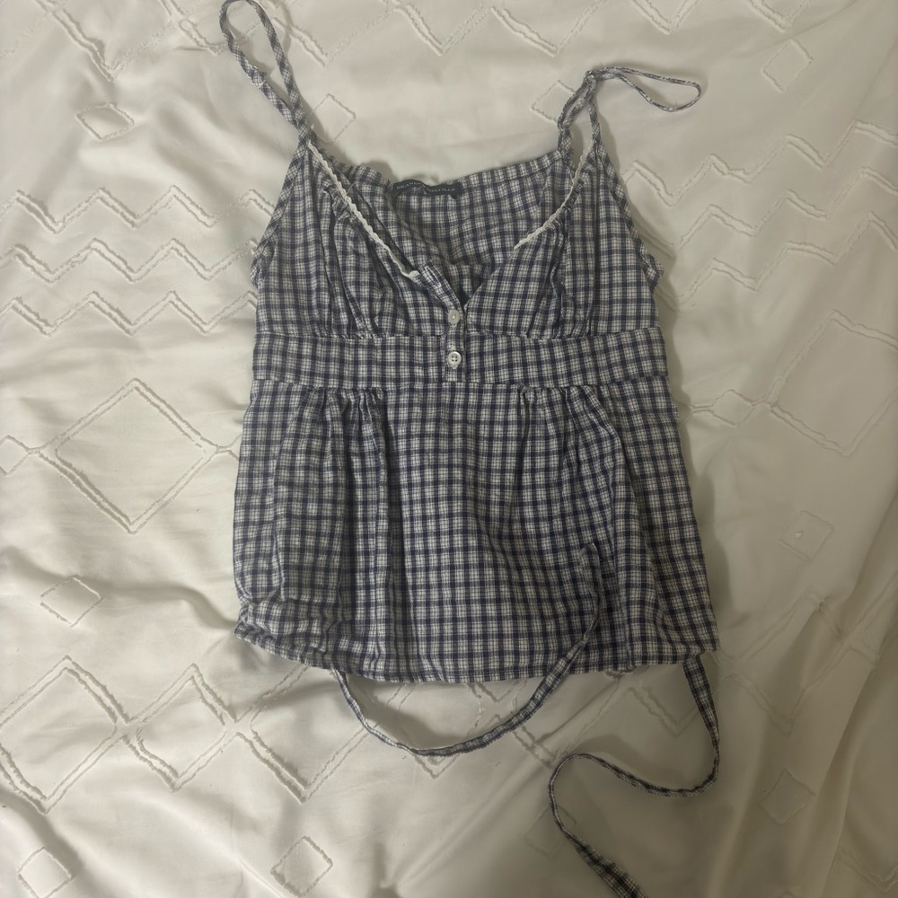 Brandy Melville Blue and White Plaid Top
